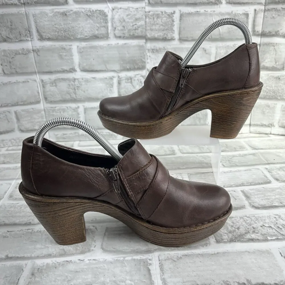 Born Haddon Women's Size 9 Block Heel Platform Brown Leather Comfy Boho Booties